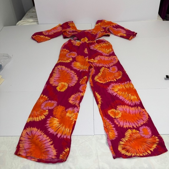 Farm Rio for Anthropologie XS Tie-Back Wide-Leg Jumpsuit Floral Festival Boho - Picture 4 of 11